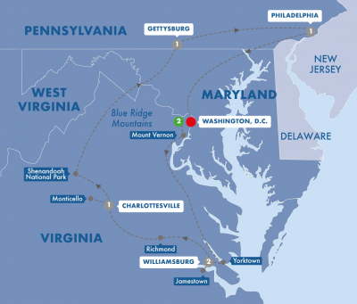 Map showing the Tour regions